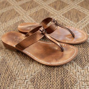 Capri Sandals T Strap Italian Metallic Leather Sandals